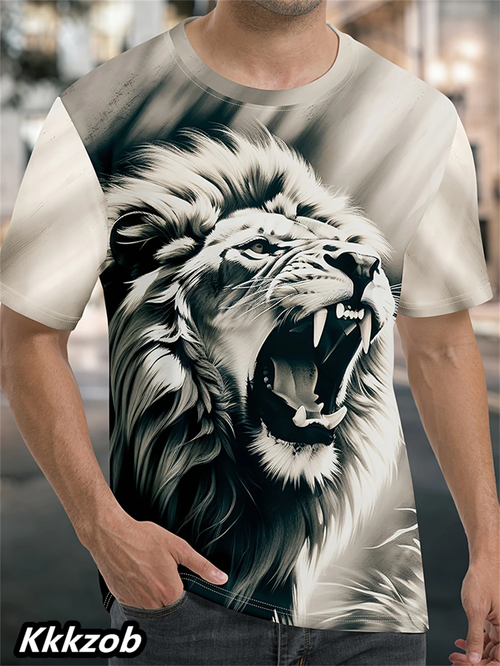 Summer Clothing Essentials Men - Men's Lion Print Short Sleeve Round