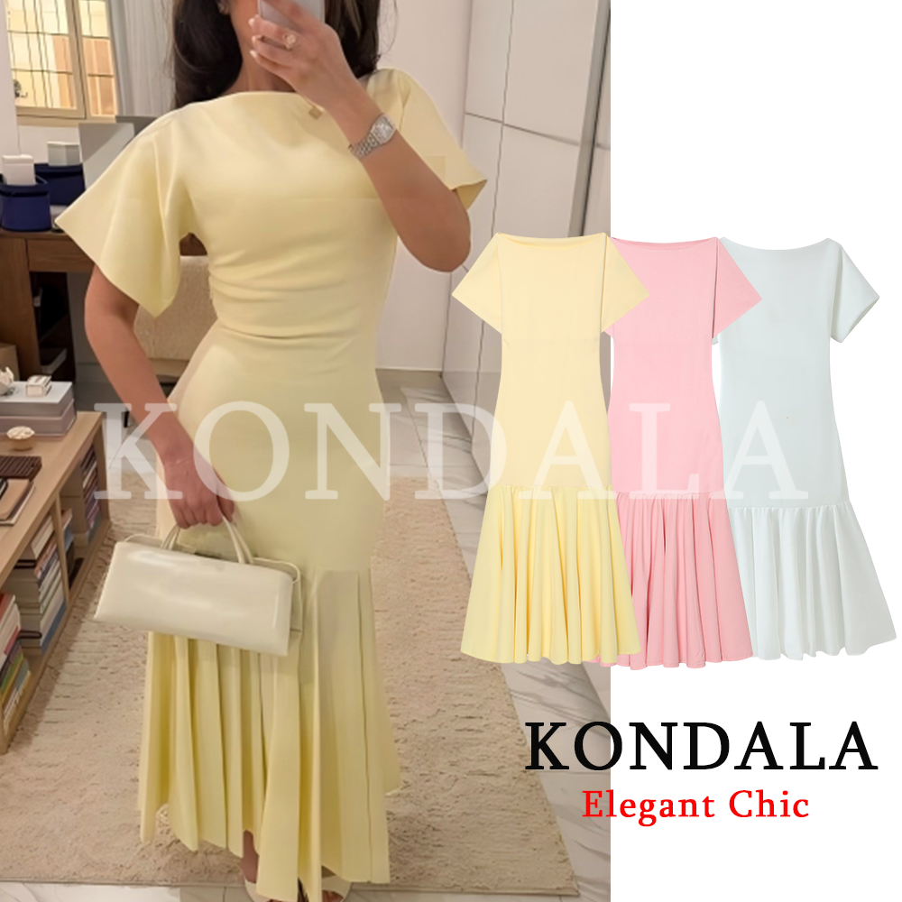 Summer Clothing H&M - KONDALA Women Vintage Boat Collar Midi