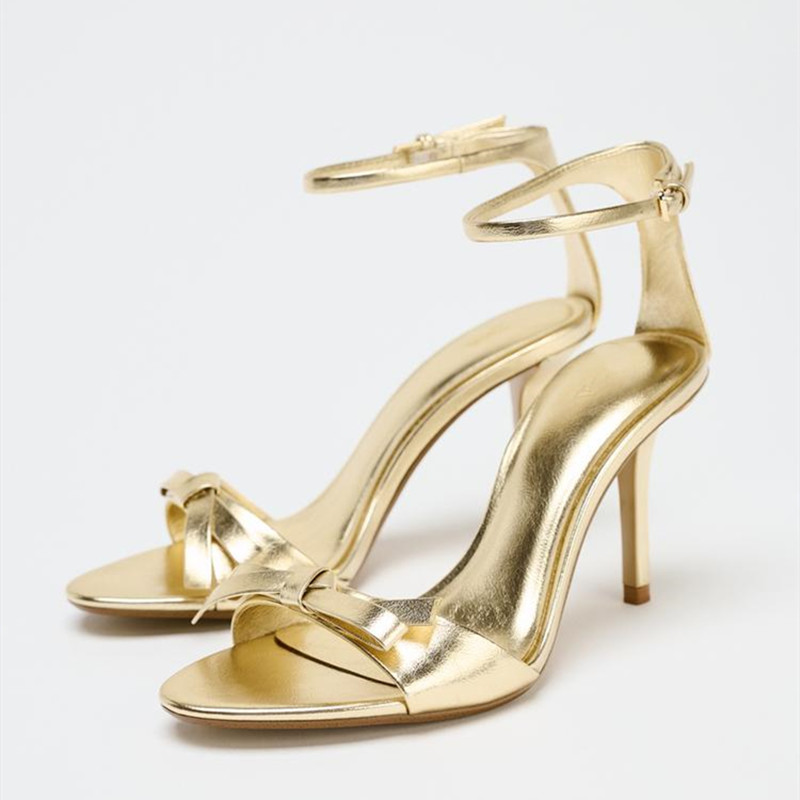 Summer Clothing Sale Women - Elegant Golden Bow Brand High Heeled