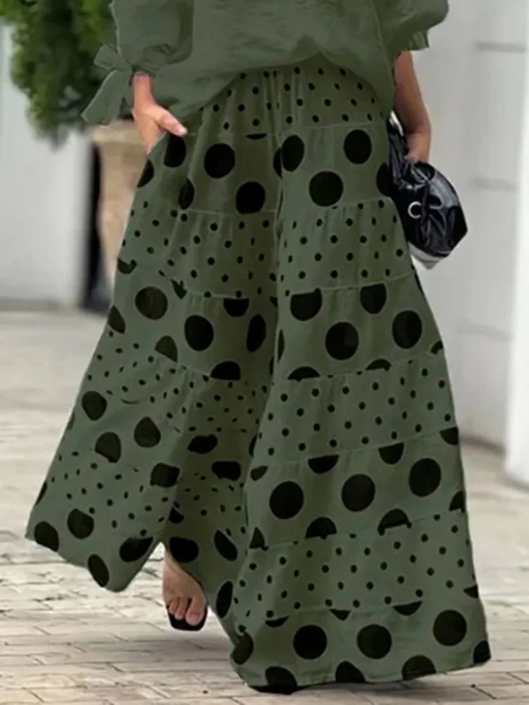 Palazzo Pant Wide - Women's Polka Dot Tiered Wide Leg