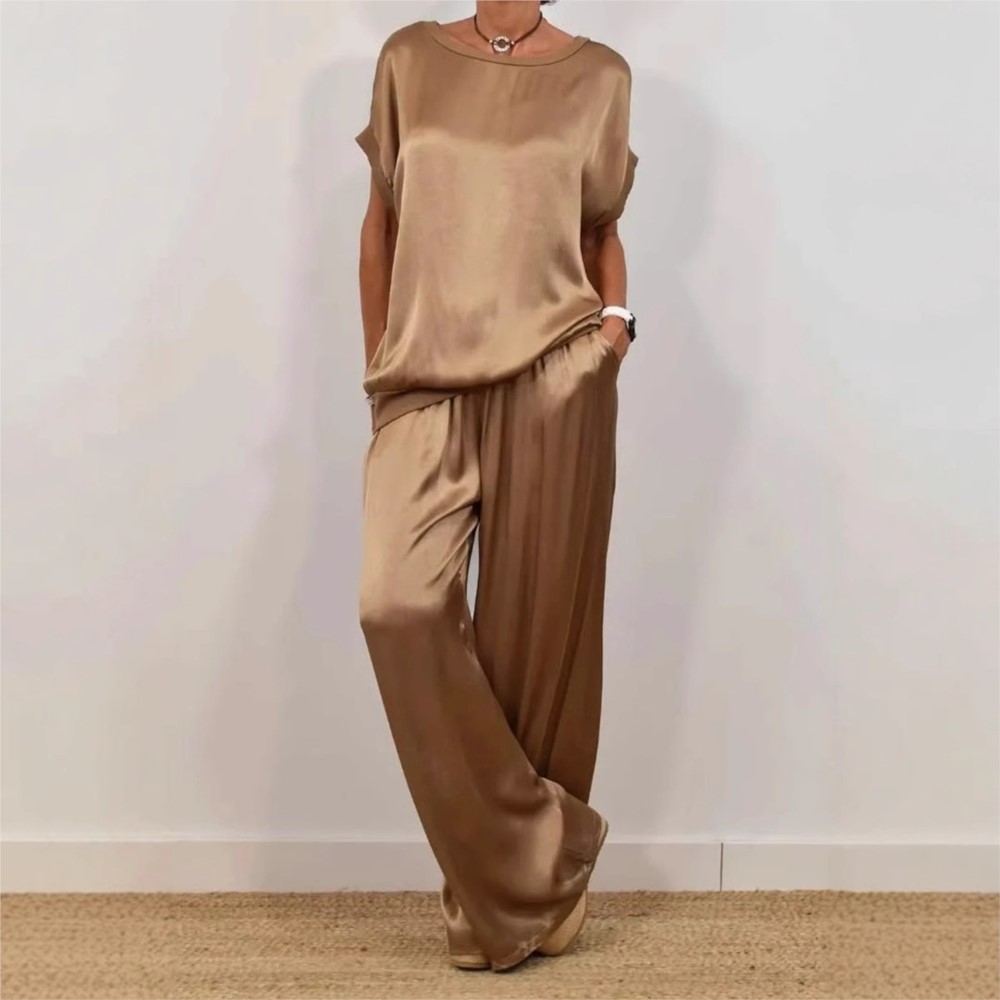 Summer Zara - 2-piece Set Fashion Satin O Neck