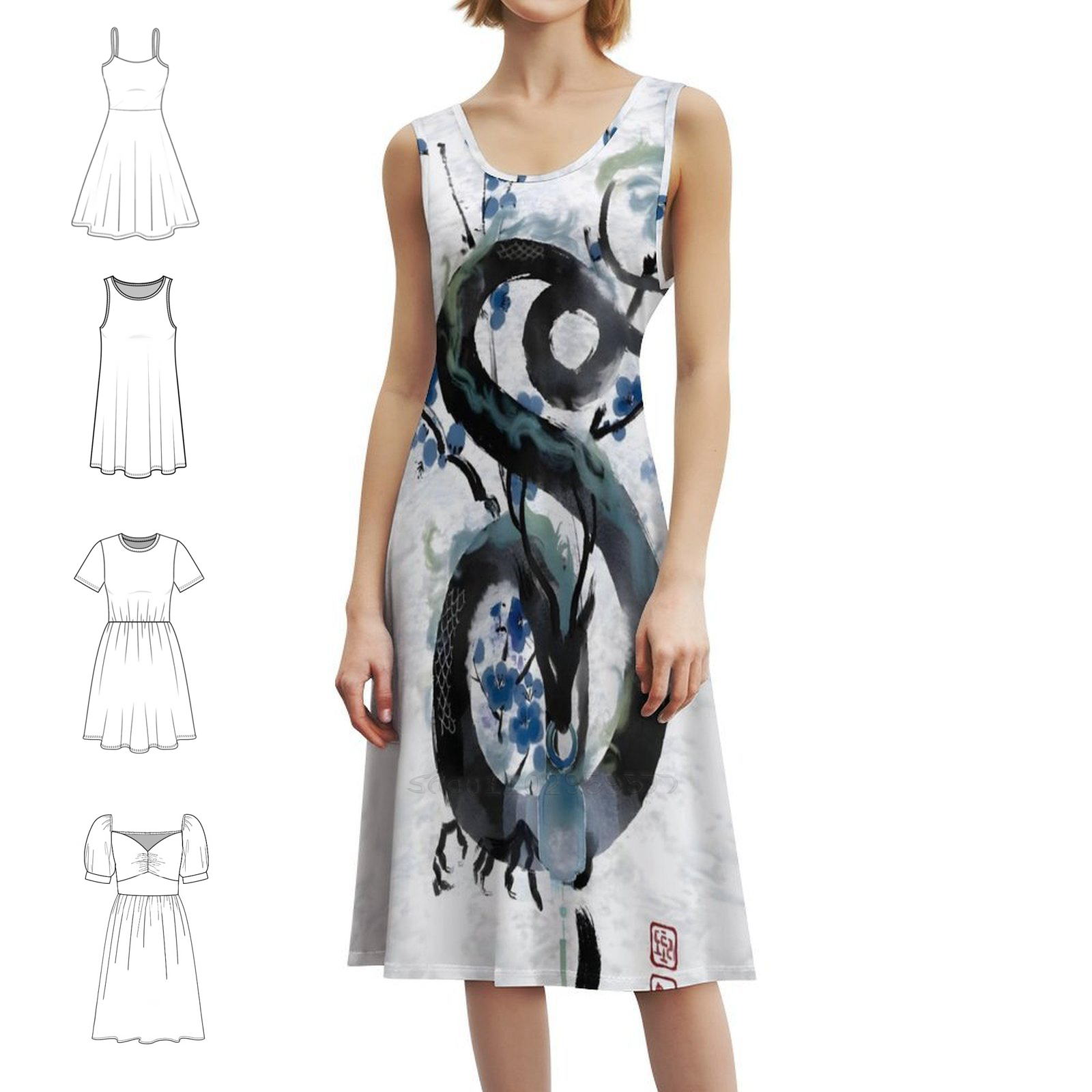 Summer Nights Clothing - Japanese Blue Night Dragon Ink Wash