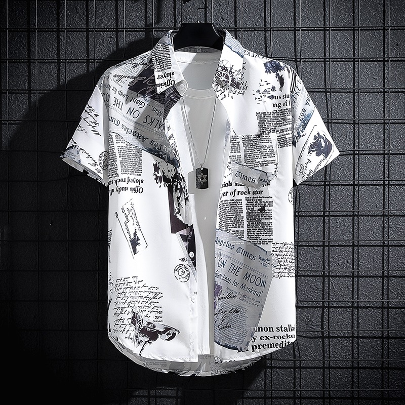Newspaper Printed Shirt,Korean - Summer Clothing Essentials Men recensione e prezzo