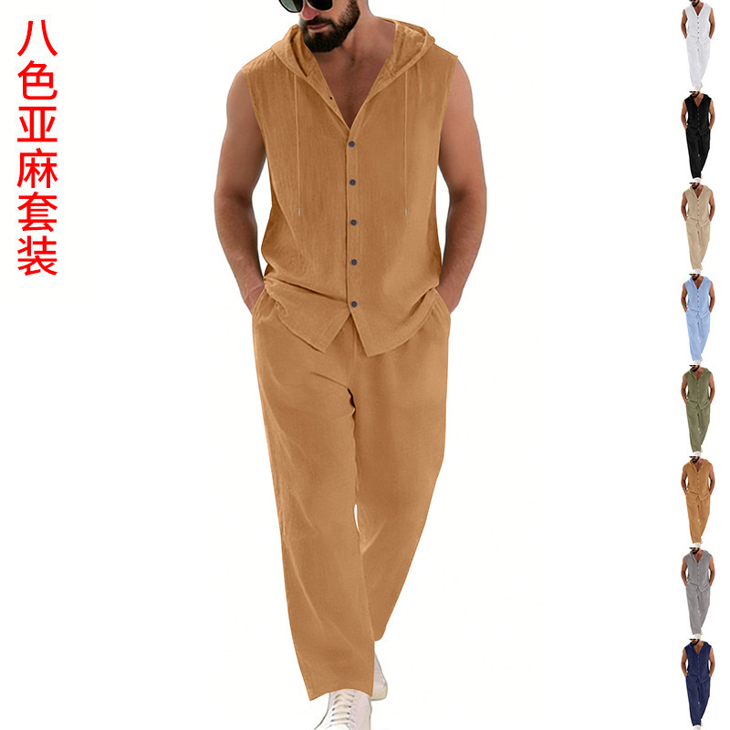 Men's Casual Linen Suit Hooded - Summer Outdoor Clothing recensione e prezzo
