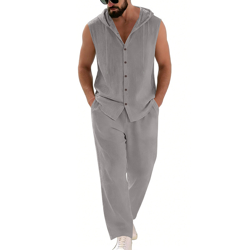 Men's Casual Linen Suit Hooded - Summer Outdoor Clothing recensione e prezzo