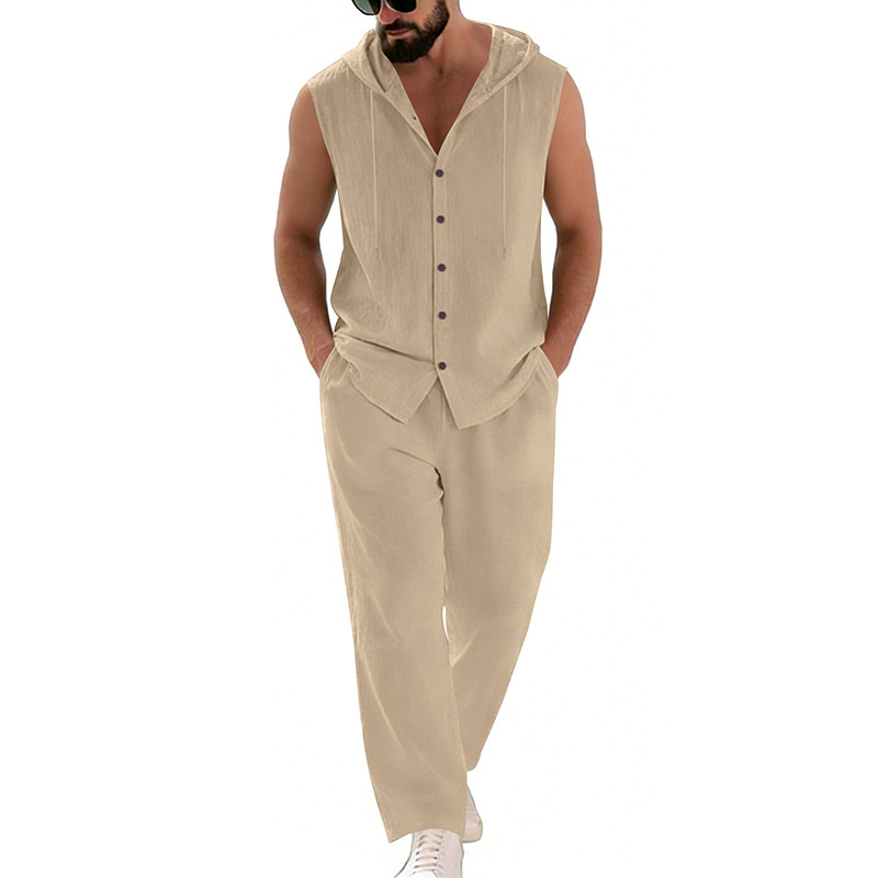 Men's Casual Linen Suit Hooded - Summer Outdoor Clothing recensione e prezzo