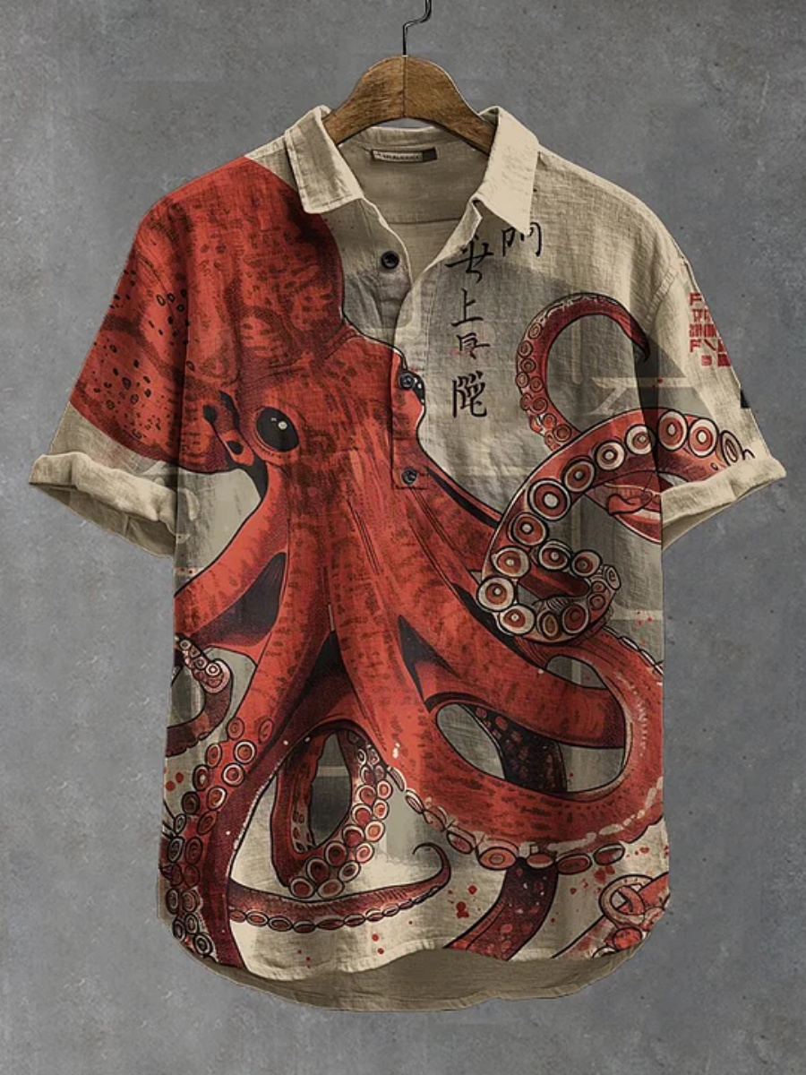 Men's polo shirt octopus print - Summer Clothing Men Linen recensione e prezzo