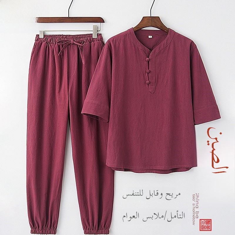 Cotton Linen Middle Sleeve Set - Summer Clothing Men Linen recensione e prezzo