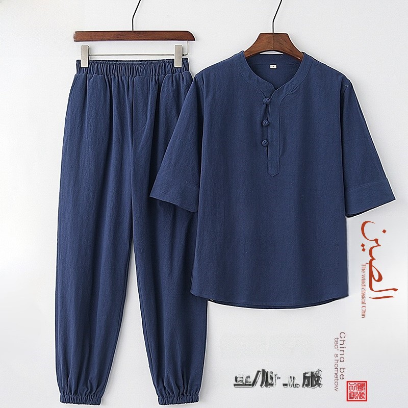Cotton Linen Middle Sleeve Set - Summer Clothing Men Linen recensione e prezzo