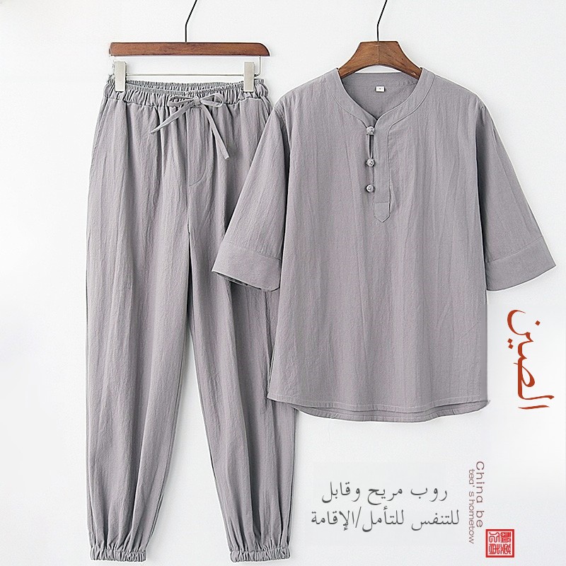 Cotton Linen Middle Sleeve Set - Summer Clothing Men Linen recensione e prezzo