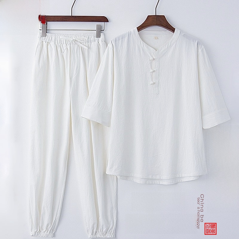 Cotton Linen Middle Sleeve Set - Summer Clothing Men Linen recensione e prezzo