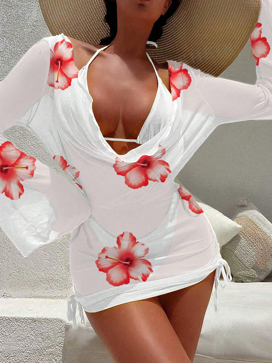 Floral Mesh Long Sleeve Cover  - Swim Cover Up Mesh recensione e prezzo